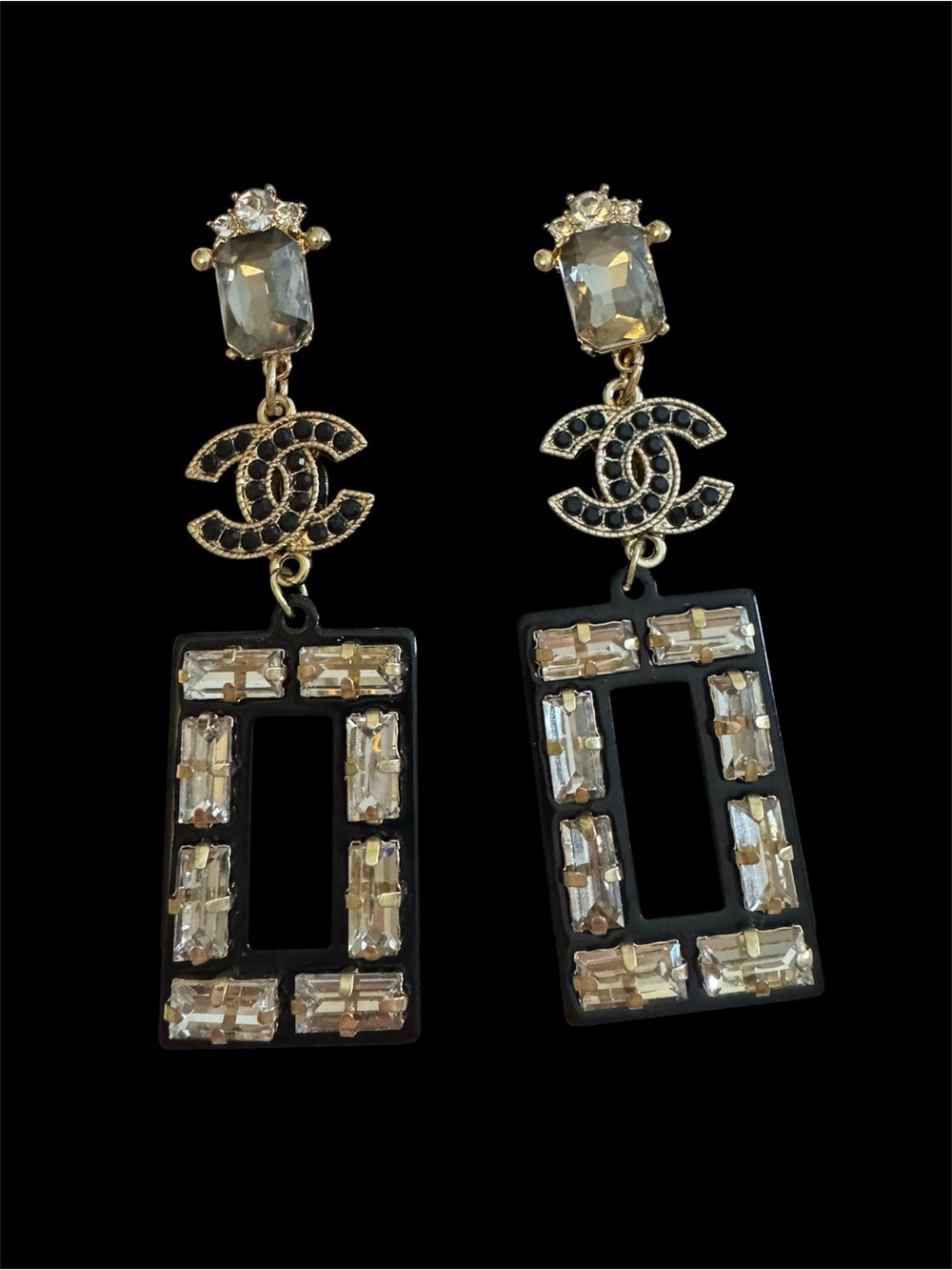 Gold and Black Crystal Drop Earrings